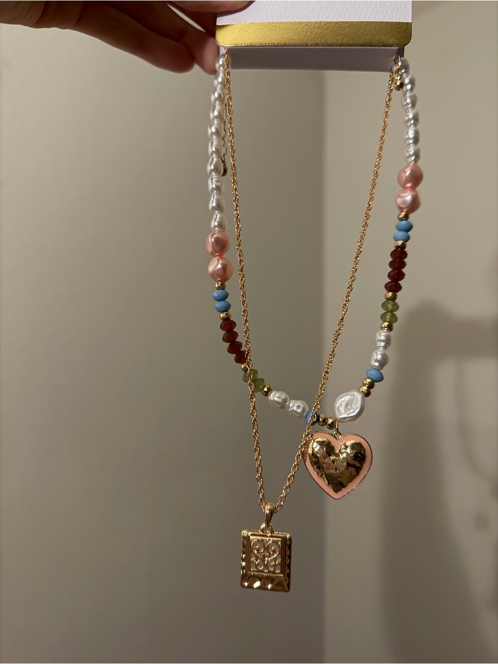 NEW Lovisa Gold Heart Beaded Layered Necklace in Pink, Pearl, Burgundy Multi